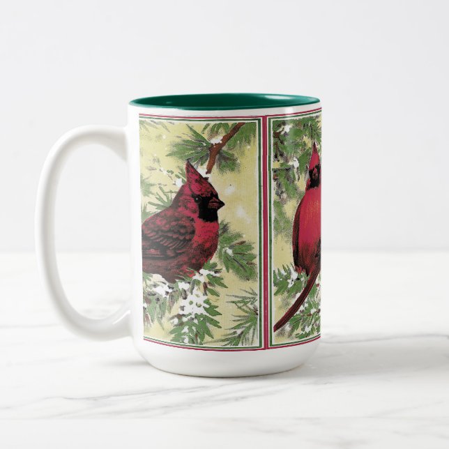 Christmas Cardinal coffee or tea Two-Tone Coffee Mug (Left)