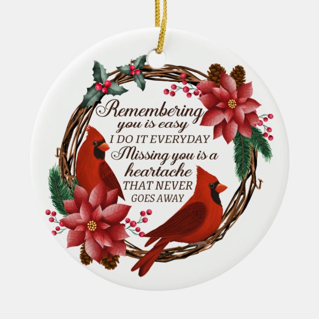 Christmas Cardinal Custom Memorial Loss of Family Ceramic Tree Decoration (Front)