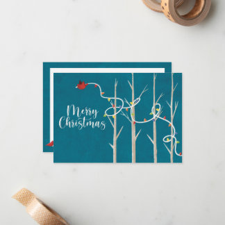 Christmas Cardinal Flat Note Card - Teal