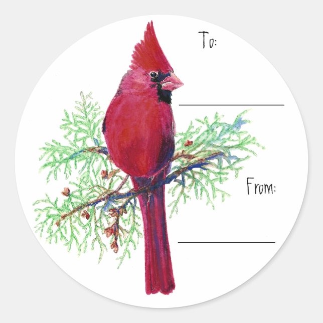 Christmas Cardinal Gift Tag Sticker (Front)
