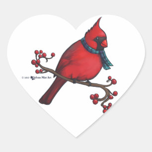 Christmas Cardinal Heart Sticker