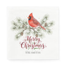 Christmas Cardinal Holiday Paper Napkin
