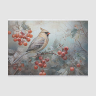 Christmas Cardinal Holly Berry in Winter Decoupage Tissue Paper