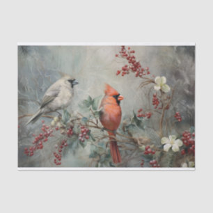 Christmas Cardinal Holly Berry in Winter Decoupage Tissue Paper