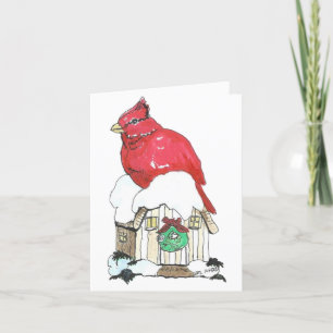 Christmas Cardinal House with Verse Holiday Card