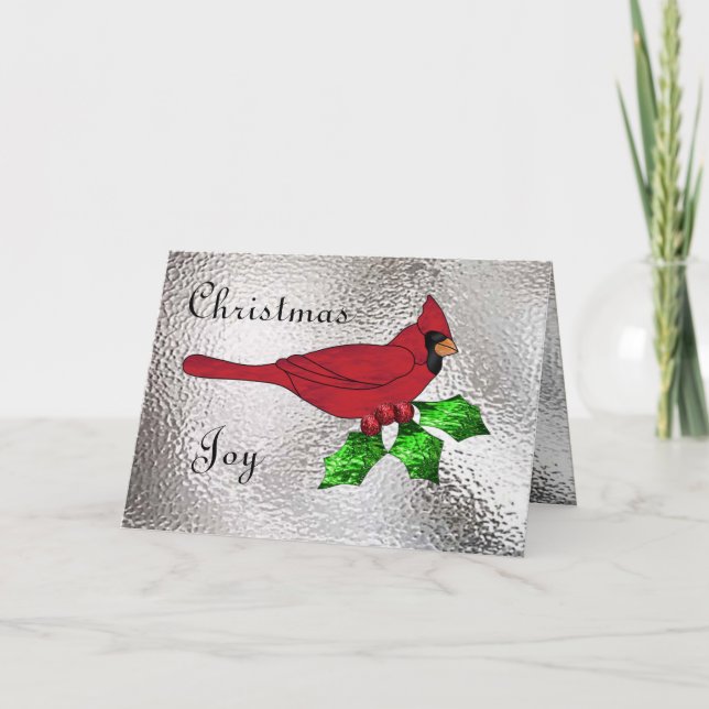 Christmas Cardinal in Stained Glass Holiday Card (Front)