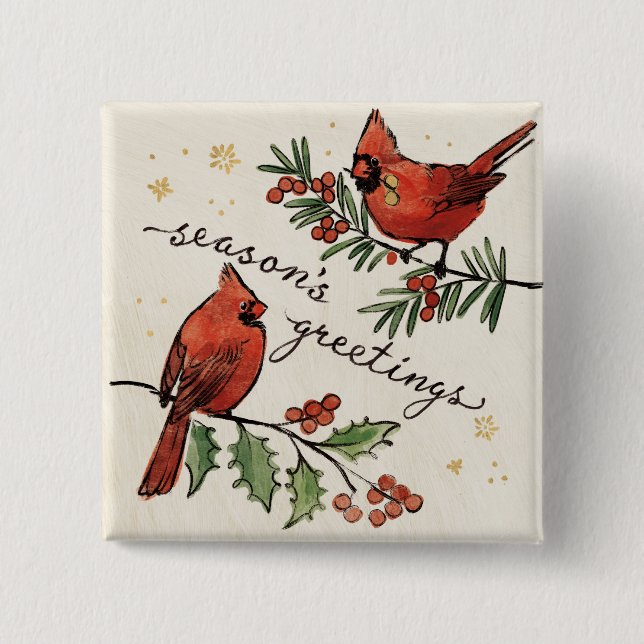 Christmas Cardinal Lovebirds 15 Cm Square Badge (Front)