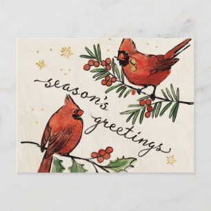 Christmas Cardinal Lovebirds Postcard