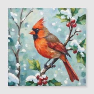 Christmas Cardinal on a Holly Branch