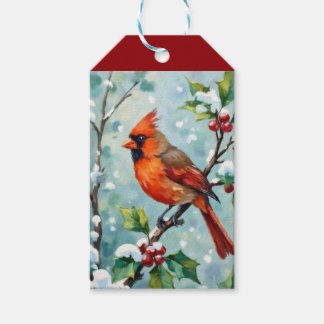 Christmas Cardinal on a Holly Branch Gift Tags