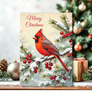 Christmas Cardinal on a Snowy Branch Card