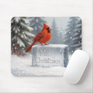 Christmas Cardinal On Ice Block Mouse Mat