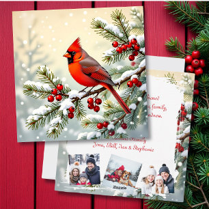 Christmas Cardinal on Pine Personalized  Photo Holiday Card