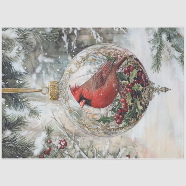 Christmas Cardinal Ornament Tissue Paper (Front)