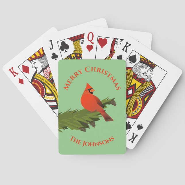 Christmas Cardinal Red Bird Green Playing Cards (Back)