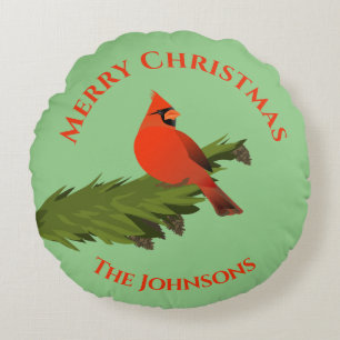 Christmas Cardinal Red Bird Green Throw Pillow