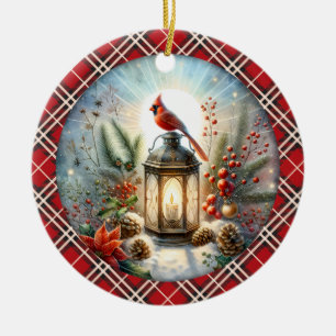 Christmas Cardinal Remember Loved one Lantern Ceramic Tree Decoration