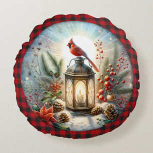 Christmas Cardinal Remember Loved one Lantern Round Cushion