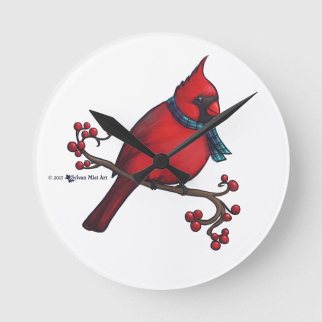 Christmas Cardinal Round Clock (Front)