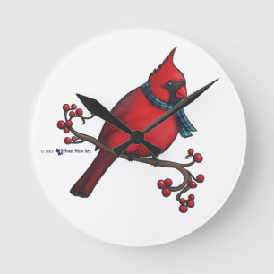 Christmas Cardinal Round Clock
