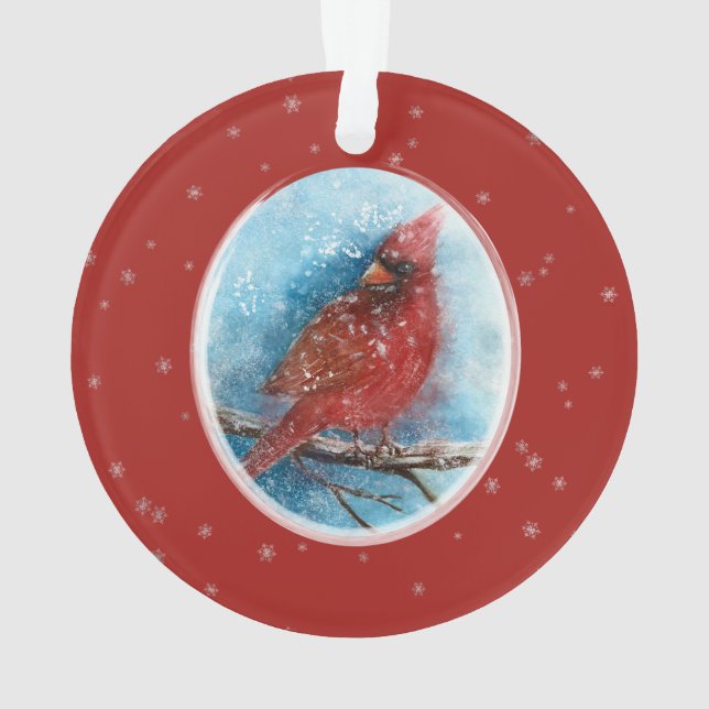 Christmas Cardinal Snowflakes on Red or Blue Ornament (Back)