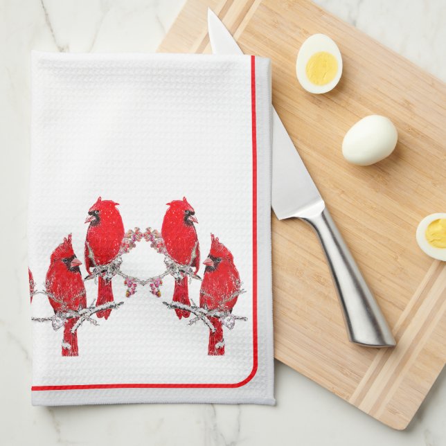 Christmas Cardinal  Tea Towel (Quarter Fold)