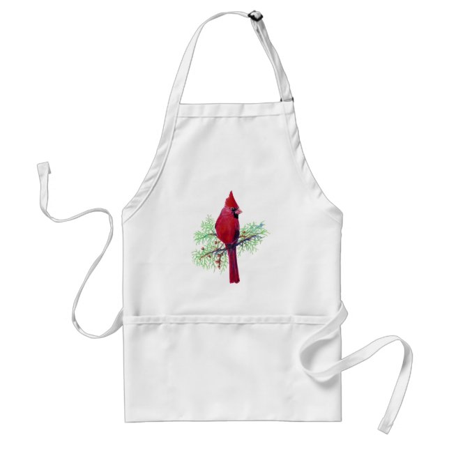 Christmas Cardinal Watercolor Bird art Standard Apron (Front)