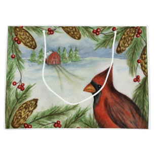 Christmas Cardinal Winter Bird Holiday Gift Bag