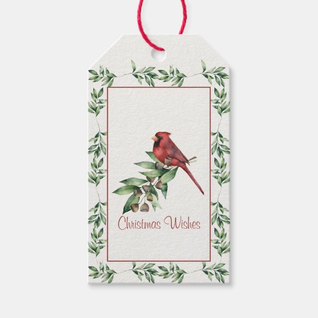 Christmas Cardinal with Greenery Gift Tags (Front)