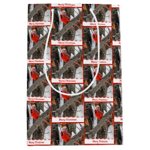 Christmas Cardinal with Stocking Cap  Medium Gift Bag