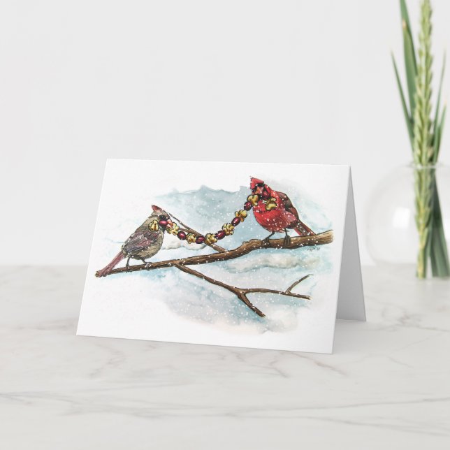 Christmas Cardinals Blank Holiday Card (Front)