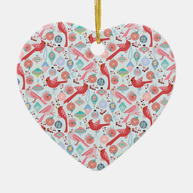 Christmas Cardinals Midcentury Modern Ceramic Tree Decoration (Front)