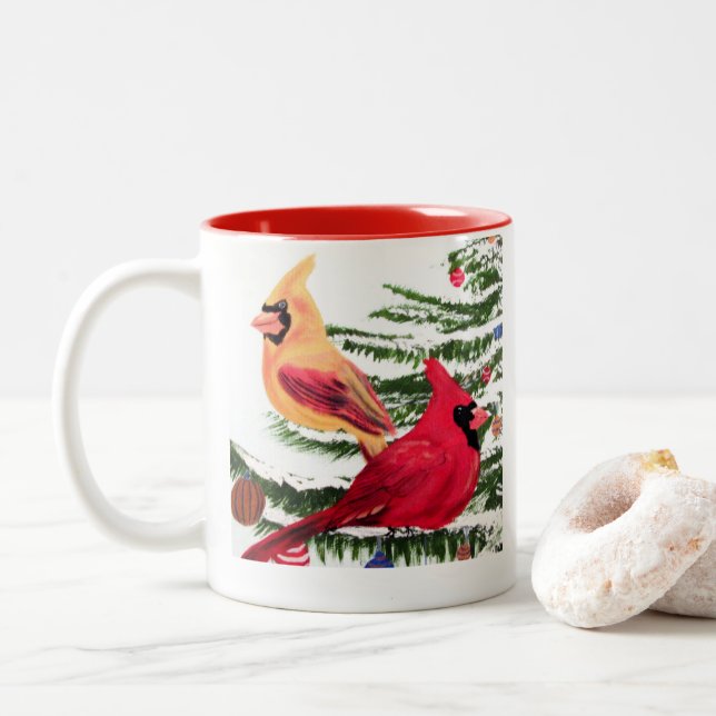 Christmas Cardinals Mug by JML (With Donut)