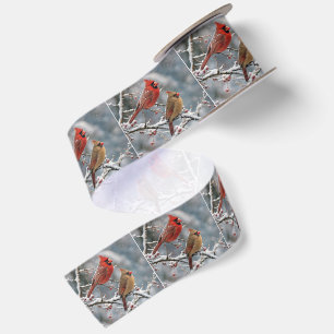 Christmas Cardinals on Winter Tree Branch Satin Ribbon