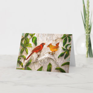 Christmas Cardinals - Singing of love Holiday Card