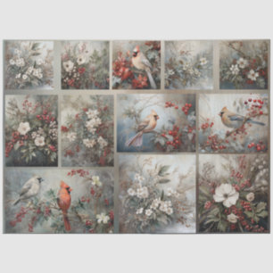 Christmas Cardinals & Winter Florals for Decoupage Tissue Paper