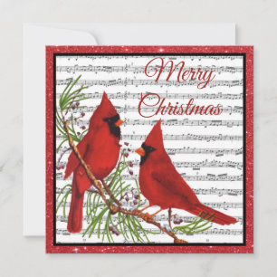 Christmas cardinals with glitter frame holiday card