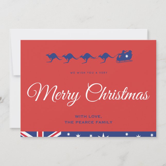 Christmas cards Australia Flag Kangaroo Sleigh  (Front)