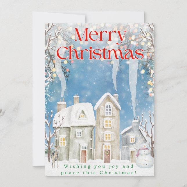 Christmas Cards- Town Design, snowman, lights Holiday Card (Front)