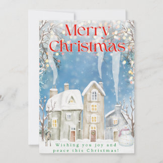 Christmas Cards- Town Design, snowman, lights Holiday Card
