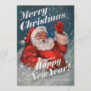 Christmas Cards Vintage Santa Claus Faux Foil