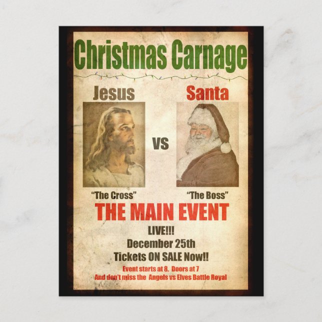 Christmas Carnage Jesus vs Santa postcard (Front)
