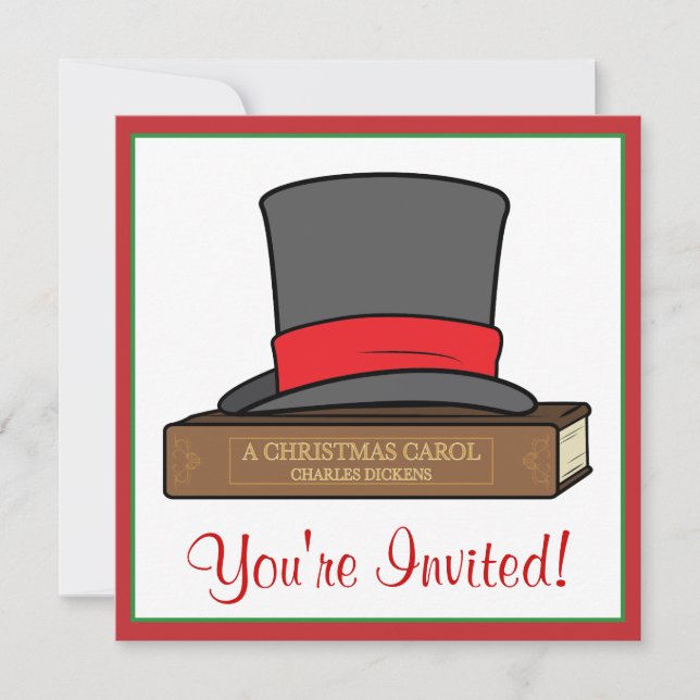 Christmas Carol and English Top Hat Party Invitation (Front)