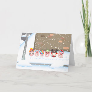 Christmas Carol Cartoon Pigs greeting card