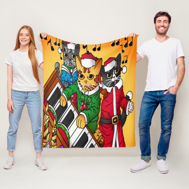 Christmas Carol Cats Fleece Blanket (In Situ)