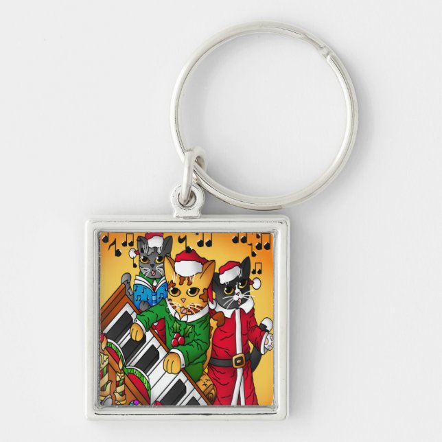Christmas Carol Cats Key Ring (Front)