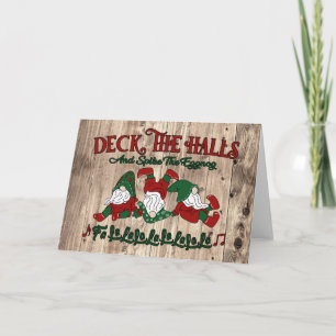 Christmas Carol Eggnog Gnomes Deck The Halls Card