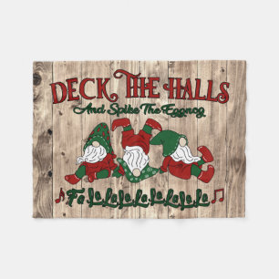 Christmas Carol Eggnog Gnomes Deck The Halls Fleece Blanket