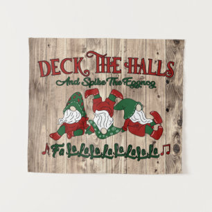 Christmas Carol Eggnog Gnomes Deck The Halls Tapestry