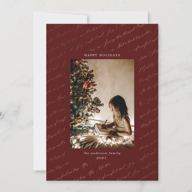 christmas carol faux gold foil holiday photo card (Front)